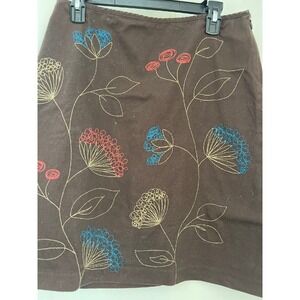 Boden Embroidered Floral Skirt‎ Brown A-Line Casual Career Size US 10R